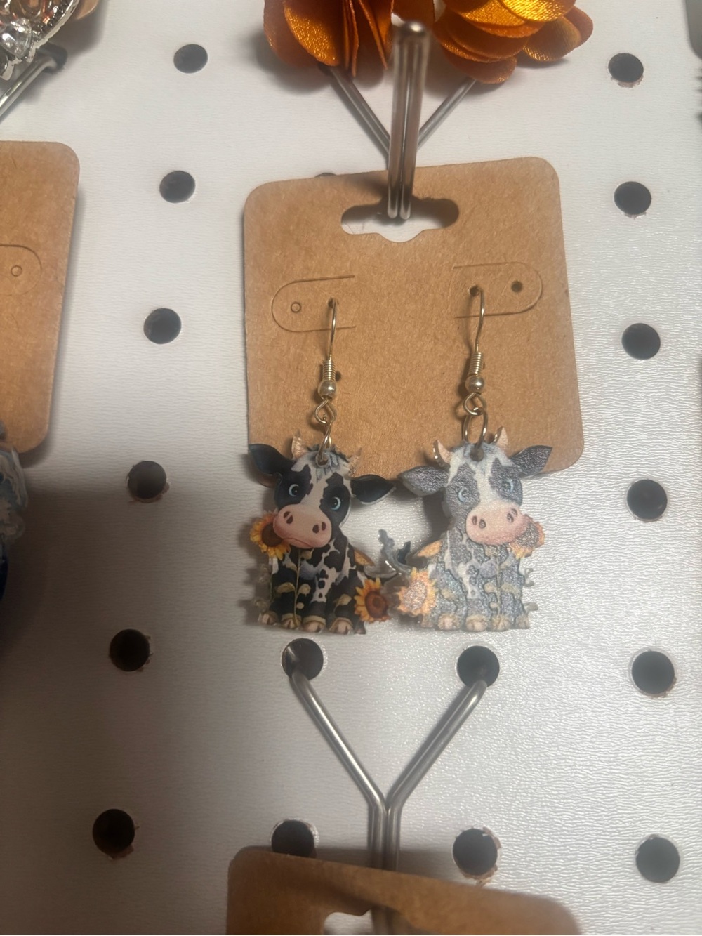 Cute Cow Sunflower Earrings - Black & White